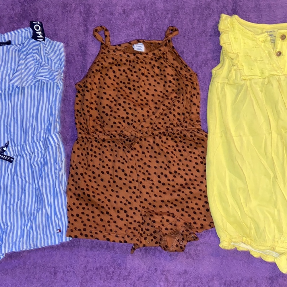 3 BABY GIRL ROMPERS 1 BABY GIRL DRESS - Picture 3 of 5